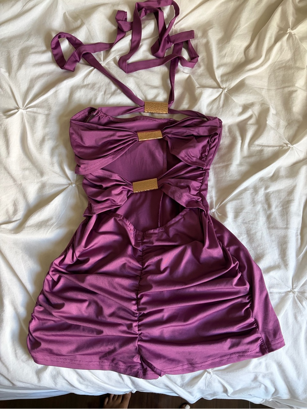 Women’s One-Piece Cut out sexy romper in Plum with Gold Accents
